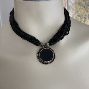Silver and Matte Black Onyx Choker / Necklace Vintage